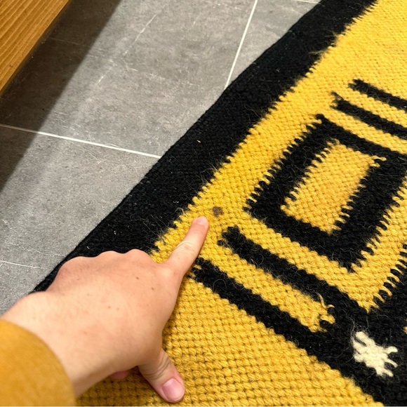 Bundle of wool rugs vintage mustard yellow black boho western runner woven - Picture 6 of 10